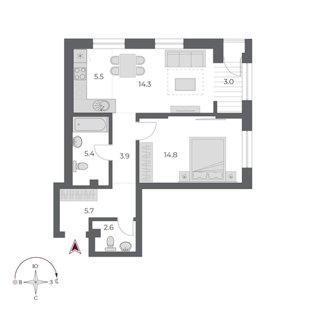 
  Продается 2-комн. квартира, 55.2 м², ЖК ОСКАР, дом 2
. Фото 1.