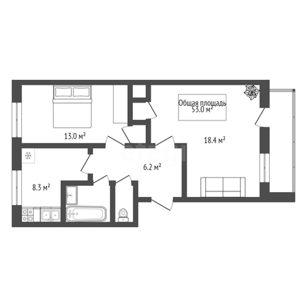 
   Продам 2-комнатную, 53 м², Романова ул, 35

. Фото 1.