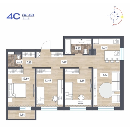 
   Продам 4-комнатную, 80.88 м², Радуга Сибири, дом 10

. Фото 1.