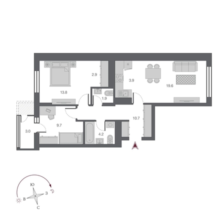 
  Продается 3-комн. квартира, 66.7 м², ЖК Беринг, дом 2
. Фото 1.