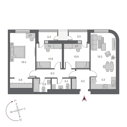 
   Продам 4-комнатную, 89.2 м², Беринг, дом 2

. Фото 1.