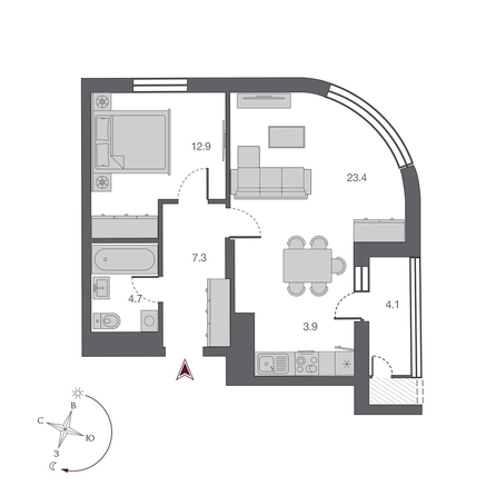 
  Продается 2-комн. квартира, 52.2 м², ЖК Беринг, дом 2
. Фото 1.