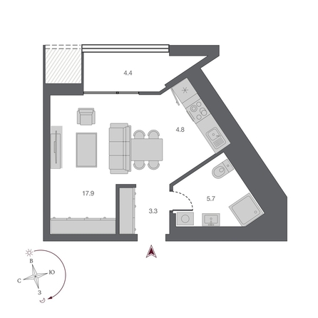 
   Продам студию, 31.7 м², Беринг, дом 2

. Фото 1.