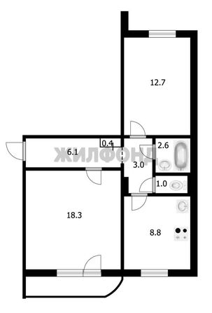 
   Продам 2-комнатную, 52.9 м², Новосибирская ул, 19

. Фото 12.