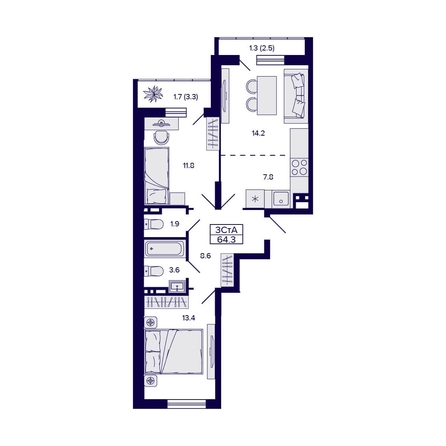 
   Продам 3-комнатную, 64.3 м², Коминтерна ул

. Фото 1.