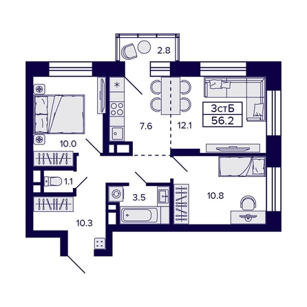 
  Продается 3-комн. квартира, 56.2 м², ЖК Citatum (Цитатум)
. Фото 1.