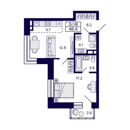 
  Продается 2-комн. квартира, 48.4 м², ЖК Citatum (Цитатум)
. Фото 1.