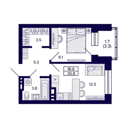 
  Продается 1-комн. квартира, 35.8 м², ЖК Сподвижники
. Фото 1.