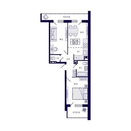 
   Продам 3-комнатную, 65.3 м², Коминтерна ул

. Фото 1.