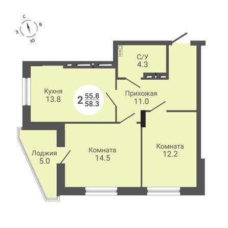 
  Продается 2-комн. квартира, 58.3 м², ЖК На Петухова, дом 1
. Фото 1.