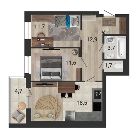 
  Продается 3-комн. квартира, 63.9 м², ЖК Тетрис, корпус 2
. Фото 1.