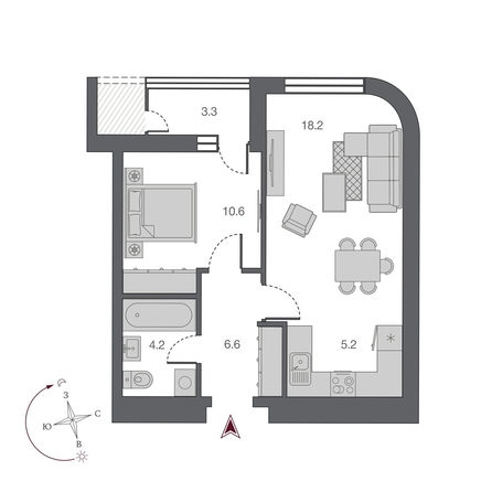 
  Продается 2-комн. квартира, 44.8 м², ЖК Беринг, дом 2
. Фото 1.