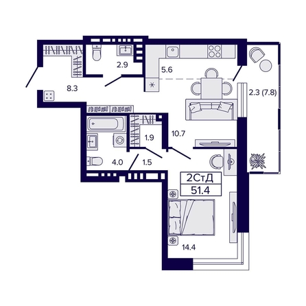 
  Продается 2-комн. квартира, 51.4 м², ЖК Luna (Луна)
. Фото 2.
