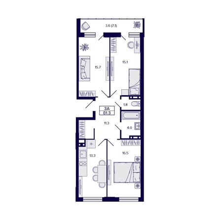 
  Продается 3-комн. квартира, 76.8 м², ЖК Gorizont (Горизонт)
. Фото 1.