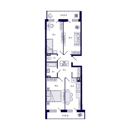 
  Продается 3-комн. квартира, 84.4 м², ЖК Gorizont (Горизонт), дом 1
. Фото 1.