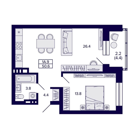 
  Продается 1-комн. квартира, 50.6 м², ЖК Сподвижники
. Фото 1.