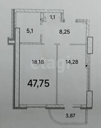 
  Сдается 1-комн. квартира, 47.8 м², Сухарная ул, д. 96/3
. Фото 9.