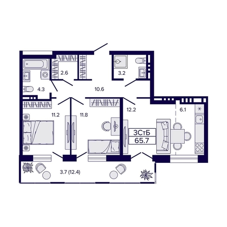 
  Продается 3-комн. квартира, 65.7 м², ЖК Luna (Луна)
. Фото 1.