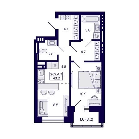 
  Продается 2-комн. квартира, 43.2 м², ЖК Сподвижники
. Фото 1.
