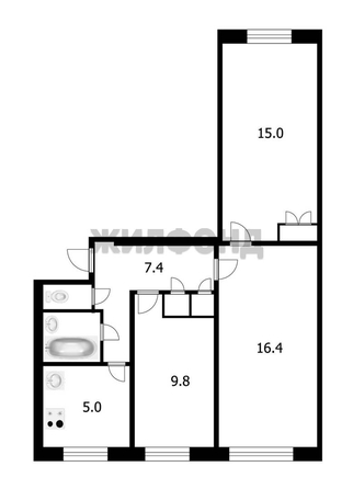 
  Продается 3-комн. квартира, 58.1 м², Челюскинцев ул, д. 44
. Фото 15.
