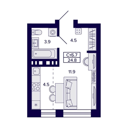 
  Продается студия, 24.8 м², ЖК Сподвижники
. Фото 1.