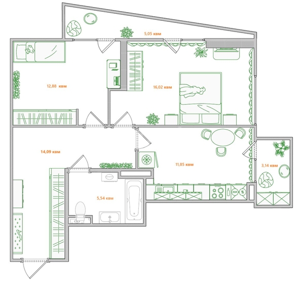 
  Продается 3-комн. квартира, 60 м², Дуси Ковальчук ул, д. 378б
. Фото 13.