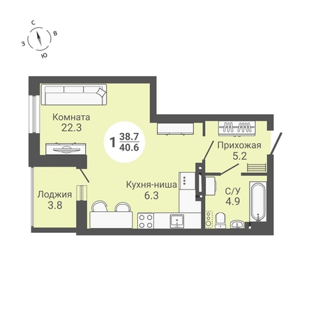 
  Продается студия, 40.6 м², ЖК На Петухова, дом 2
. Фото 9.
