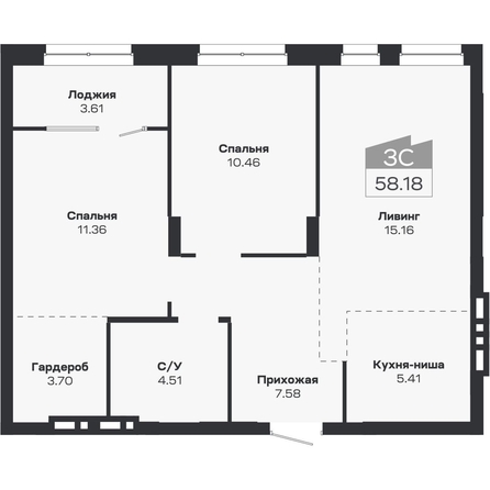 
  Продается 3-комн. квартира 58.18 м², в ЖК Базилик, дом 2. Фото 1.