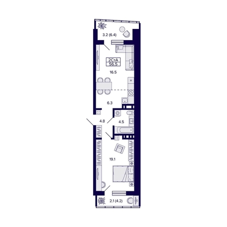 
  Продается 2-комн. квартира, 56.5 м², ЖК Grando (Грандо)
. Фото 1.