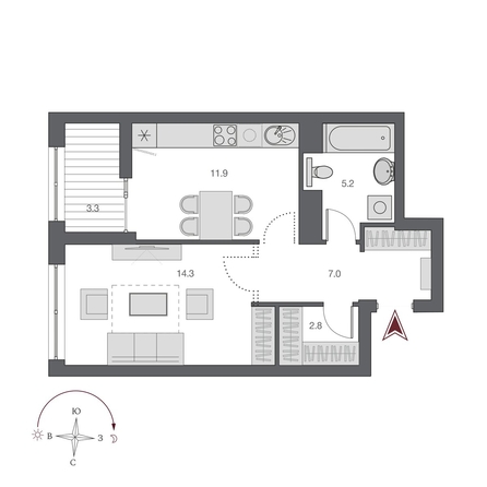 
  Продается 1-комн. квартира, 42.75 м², ЖК Дом Нобель
. Фото 1.