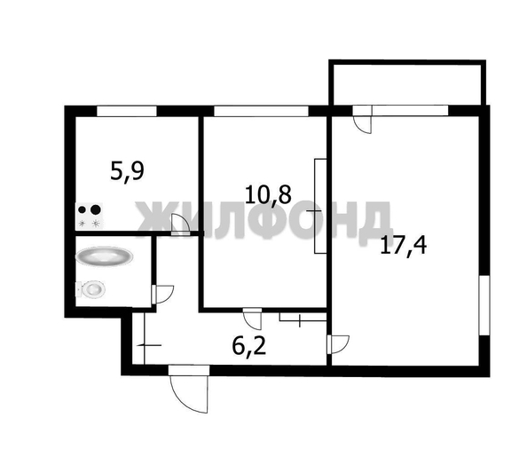 
  Продается 2-комн. квартира, 45.6 м², Жуковского ул, д. 121
. Фото 6.
