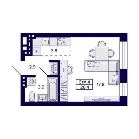 
  Продается студия, 28.4 м², ЖК Сподвижники
. Фото 1.