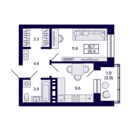 
  Продается 1-комн. квартира, 35.4 м², ЖК Сподвижники
. Фото 1.