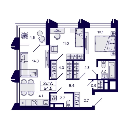 
  Продается 3-комн. квартира, 64.5 м², ЖК Citatum (Цитатум)
. Фото 1.