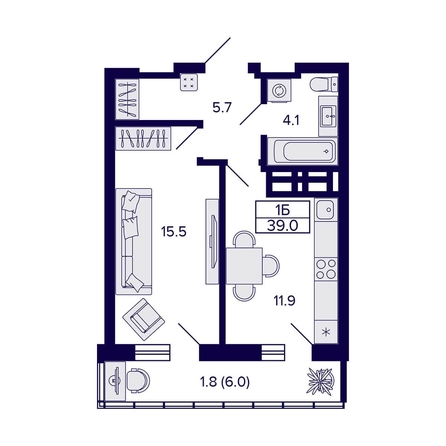 
  Продается 1-комн. квартира, 39 м², ЖК Grando (Грандо)
. Фото 1.