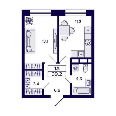 
  Продается 1-комн. квартира, 39.2 м², ЖК Citatum (Цитатум)
. Фото 1.