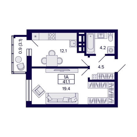 
  Продается 1-комн. квартира, 41.1 м², ЖК Grando (Грандо)
. Фото 1.