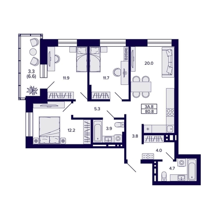 
  Продается 3-комн. квартира, 80.8 м², ЖК Сподвижники
. Фото 1.