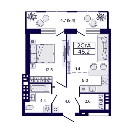 
  Продается 2-комн. квартира, 45.2 м², ЖК Luna (Луна)
. Фото 1.