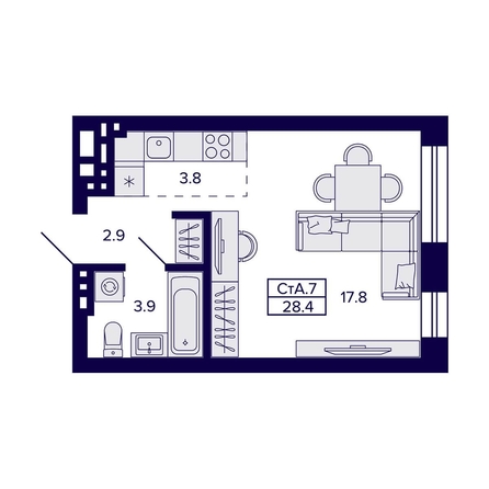 
  Продается студия, 28.4 м², ЖК Сподвижники
. Фото 1.