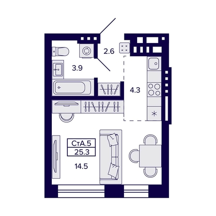 
  Продается студия, 25.3 м², ЖК Сподвижники
. Фото 1.