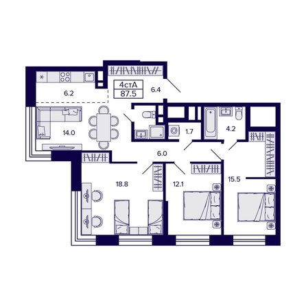 
  Продается 4-комн. квартира, 87.5 м², ЖК Citatum (Цитатум)
. Фото 1.