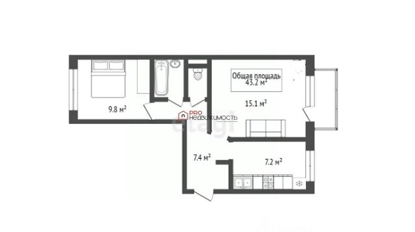 
  Продается 2-комн. квартира, 43.8 м², Выборная ул, д. 95
. Фото 16.