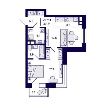 
  Продается 2-комн. квартира, 48.5 м², ЖК Citatum (Цитатум)
. Фото 1.