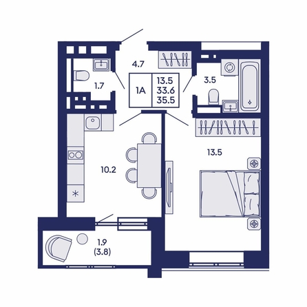 
  Продается 1-комн. квартира 35.5 м², в ЖК Горизонт, дом 2. Фото 1.