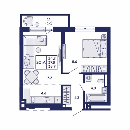 
  Продается 2-комн. квартира 38.9 м², в ЖК Горизонт, дом 2. Фото 4.