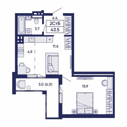 
  Продается 2-комн. квартира, 43.5 м², ЖК Gorizont (Горизонт), дом 2
. Фото 1.