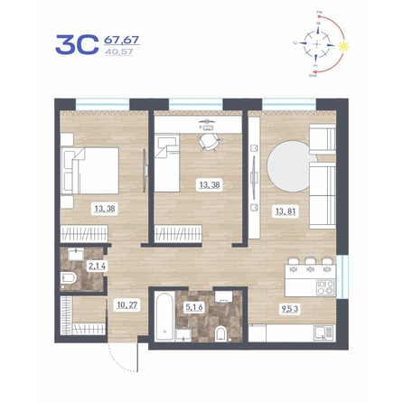 
  Продается 3-комн. квартира, 67.67 м², ЖК Радуга Сибири, дом 10
. Фото 1.