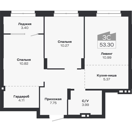 
  Продается 3-комн. квартира, 53.3 м², ЖК Базилик, дом 2
. Фото 1.