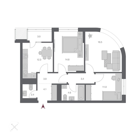 
  Продается 3-комн. квартира, 75.96 м², ЖК Беринг, дом 3
. Фото 1.